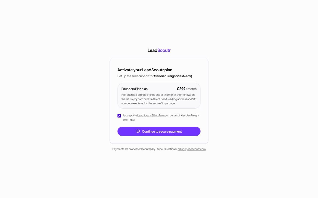 Self-serve subscription checkout