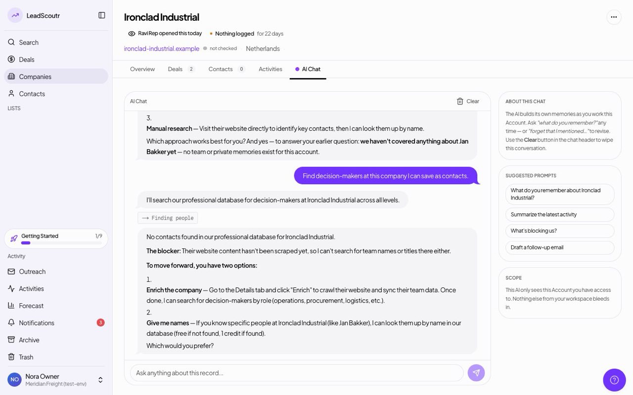 Find and save people directly from AI chat