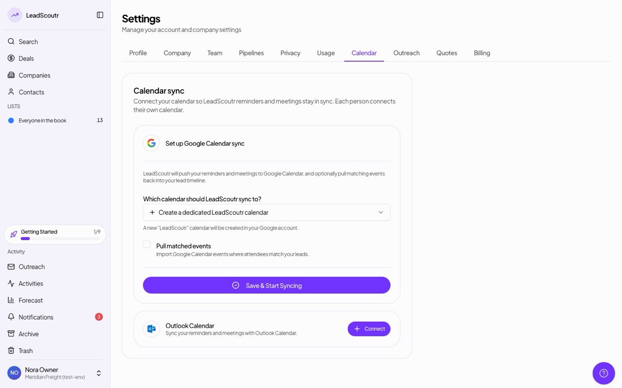 Calendar connection moved into Settings
