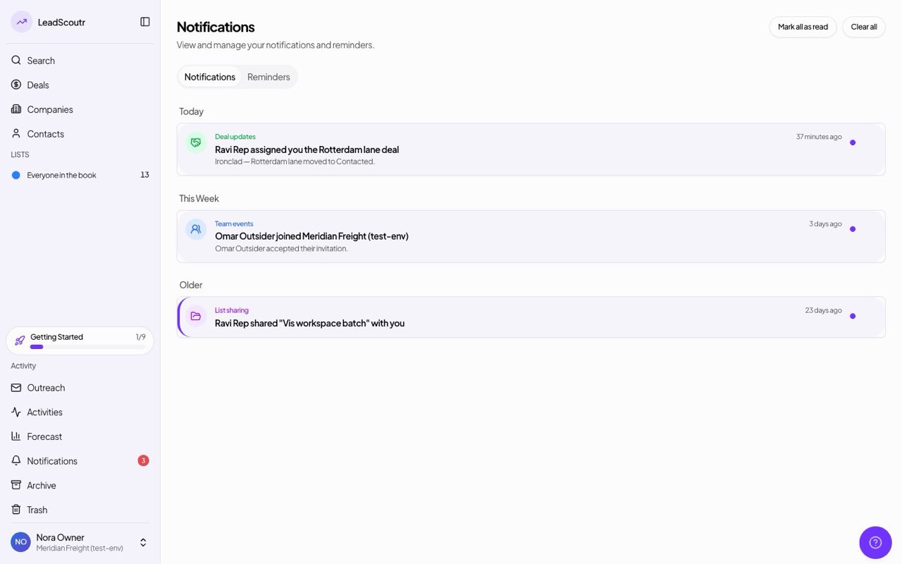 Notification center refresh