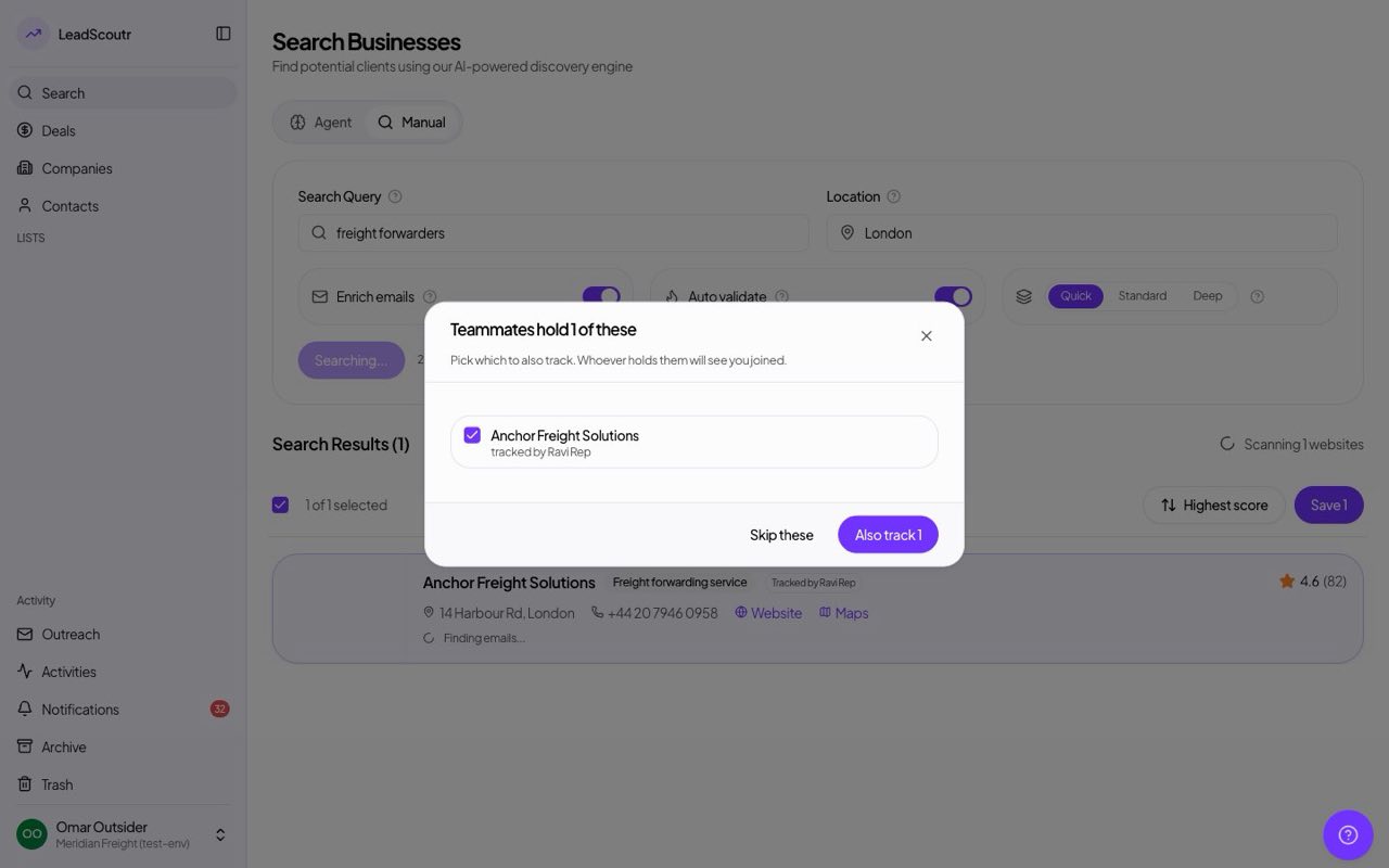 Saving a tracked company joins you to it