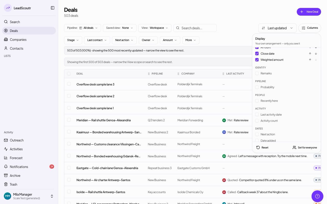 Customize the deals table and card fields