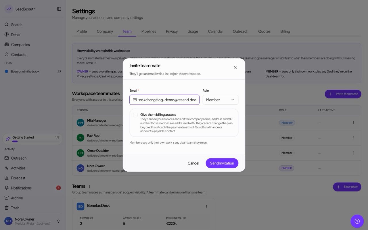 Invite someone straight in as a billing contact