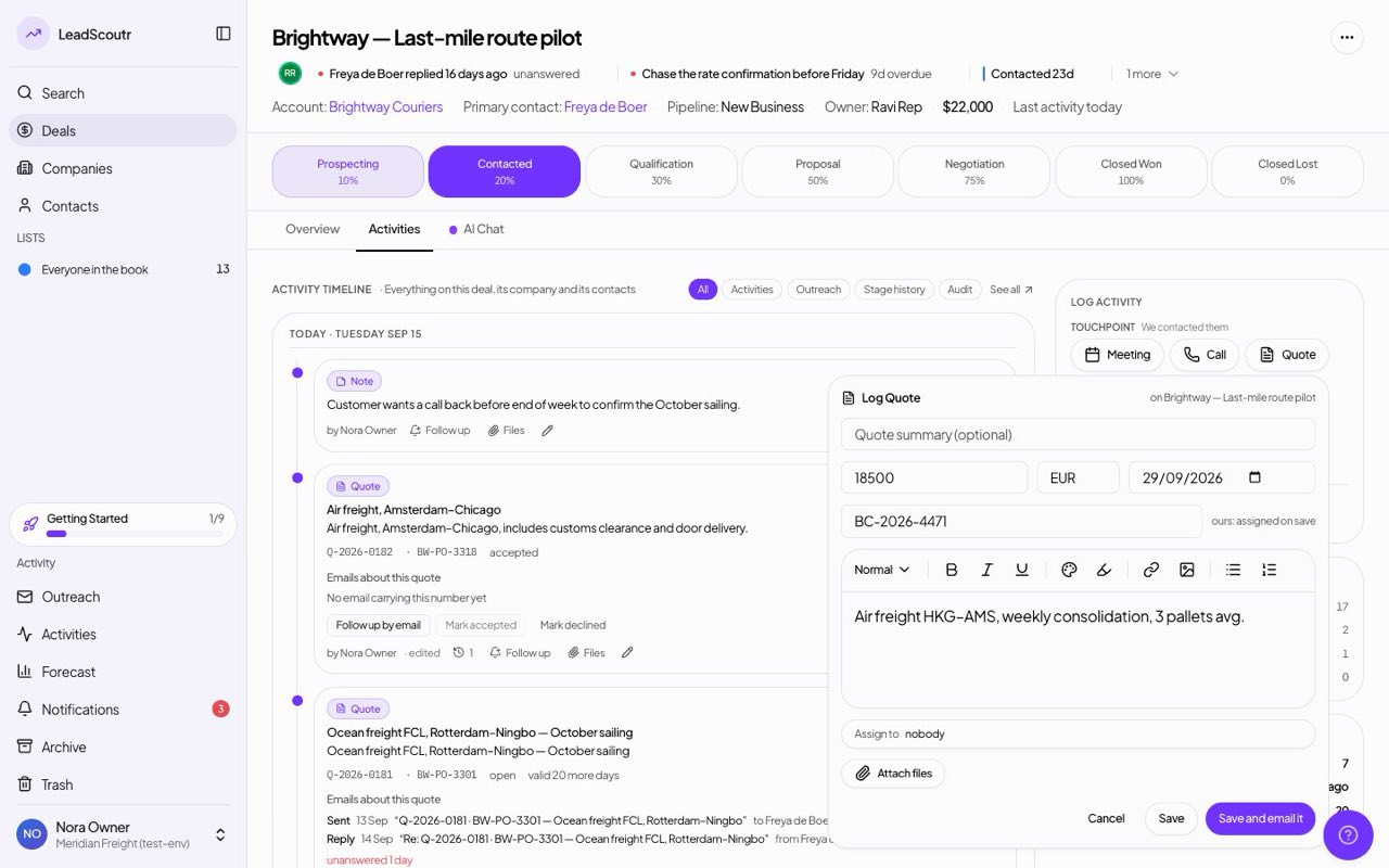 Log a quote with the customer's own reference