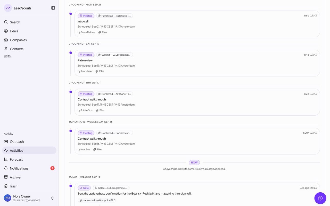 See a now-line on your activities timeline